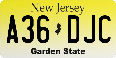 NJ license plate A36DJC
