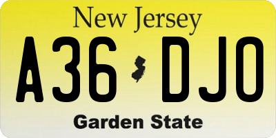 NJ license plate A36DJO