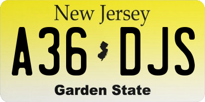 NJ license plate A36DJS