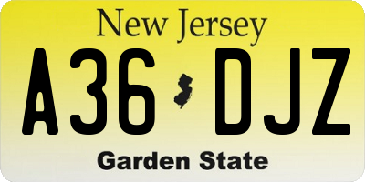 NJ license plate A36DJZ