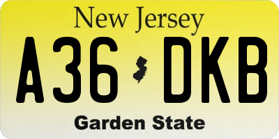NJ license plate A36DKB