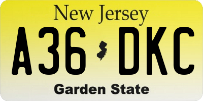 NJ license plate A36DKC
