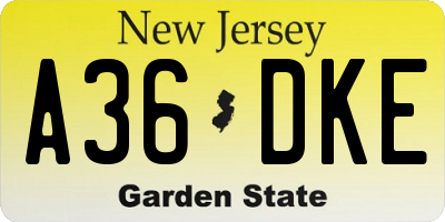 NJ license plate A36DKE