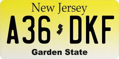 NJ license plate A36DKF
