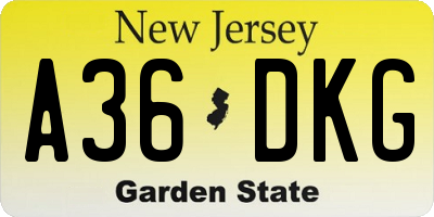 NJ license plate A36DKG