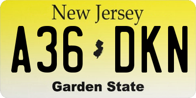 NJ license plate A36DKN