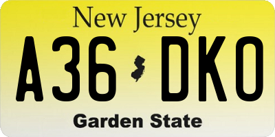 NJ license plate A36DKO
