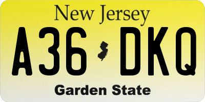 NJ license plate A36DKQ