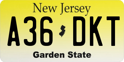 NJ license plate A36DKT