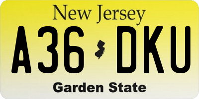 NJ license plate A36DKU