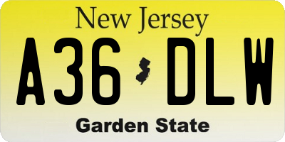 NJ license plate A36DLW