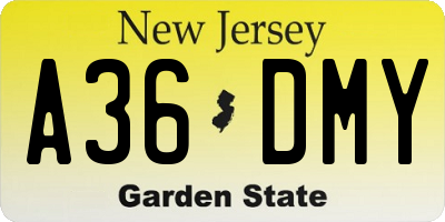NJ license plate A36DMY