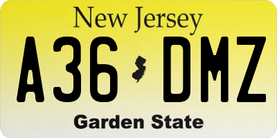 NJ license plate A36DMZ