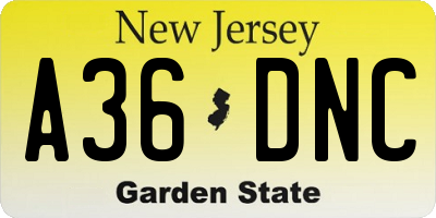 NJ license plate A36DNC