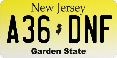 NJ license plate A36DNF