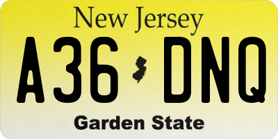 NJ license plate A36DNQ