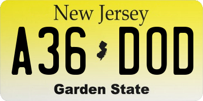 NJ license plate A36DOD