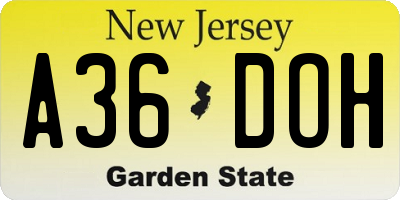 NJ license plate A36DOH