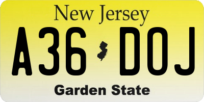 NJ license plate A36DOJ