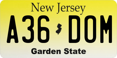 NJ license plate A36DOM