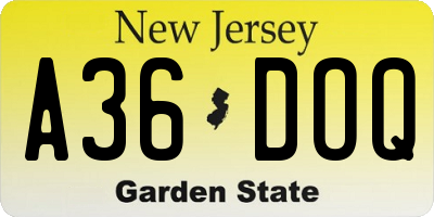 NJ license plate A36DOQ