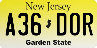 NJ license plate A36DOR