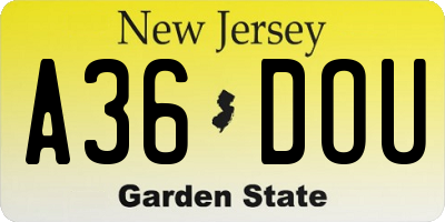 NJ license plate A36DOU