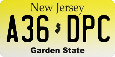 NJ license plate A36DPC