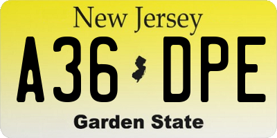 NJ license plate A36DPE