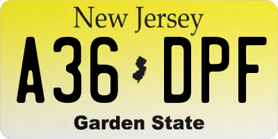 NJ license plate A36DPF
