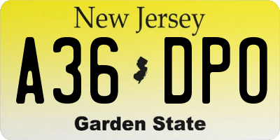 NJ license plate A36DPO