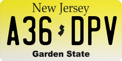 NJ license plate A36DPV