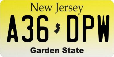NJ license plate A36DPW