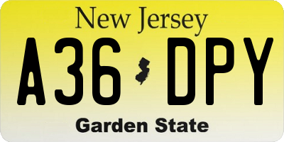 NJ license plate A36DPY