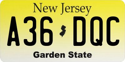 NJ license plate A36DQC