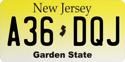 NJ license plate A36DQJ