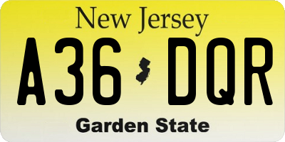NJ license plate A36DQR