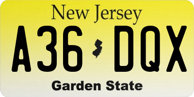 NJ license plate A36DQX