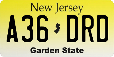 NJ license plate A36DRD