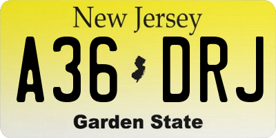 NJ license plate A36DRJ