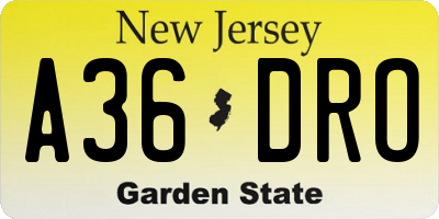 NJ license plate A36DRO