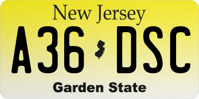 NJ license plate A36DSC