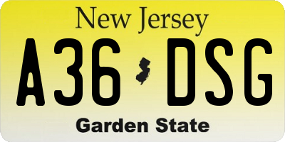 NJ license plate A36DSG