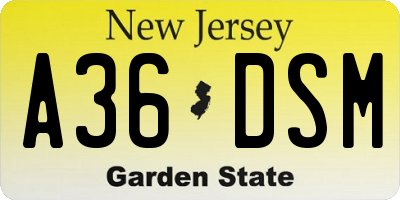 NJ license plate A36DSM