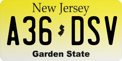 NJ license plate A36DSV