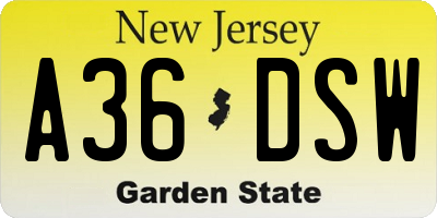 NJ license plate A36DSW