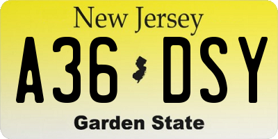 NJ license plate A36DSY