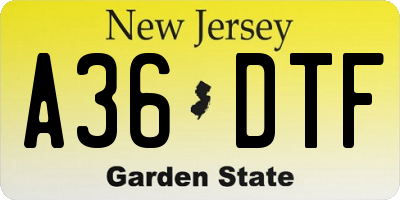 NJ license plate A36DTF