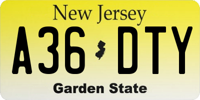 NJ license plate A36DTY