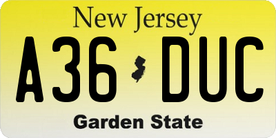 NJ license plate A36DUC